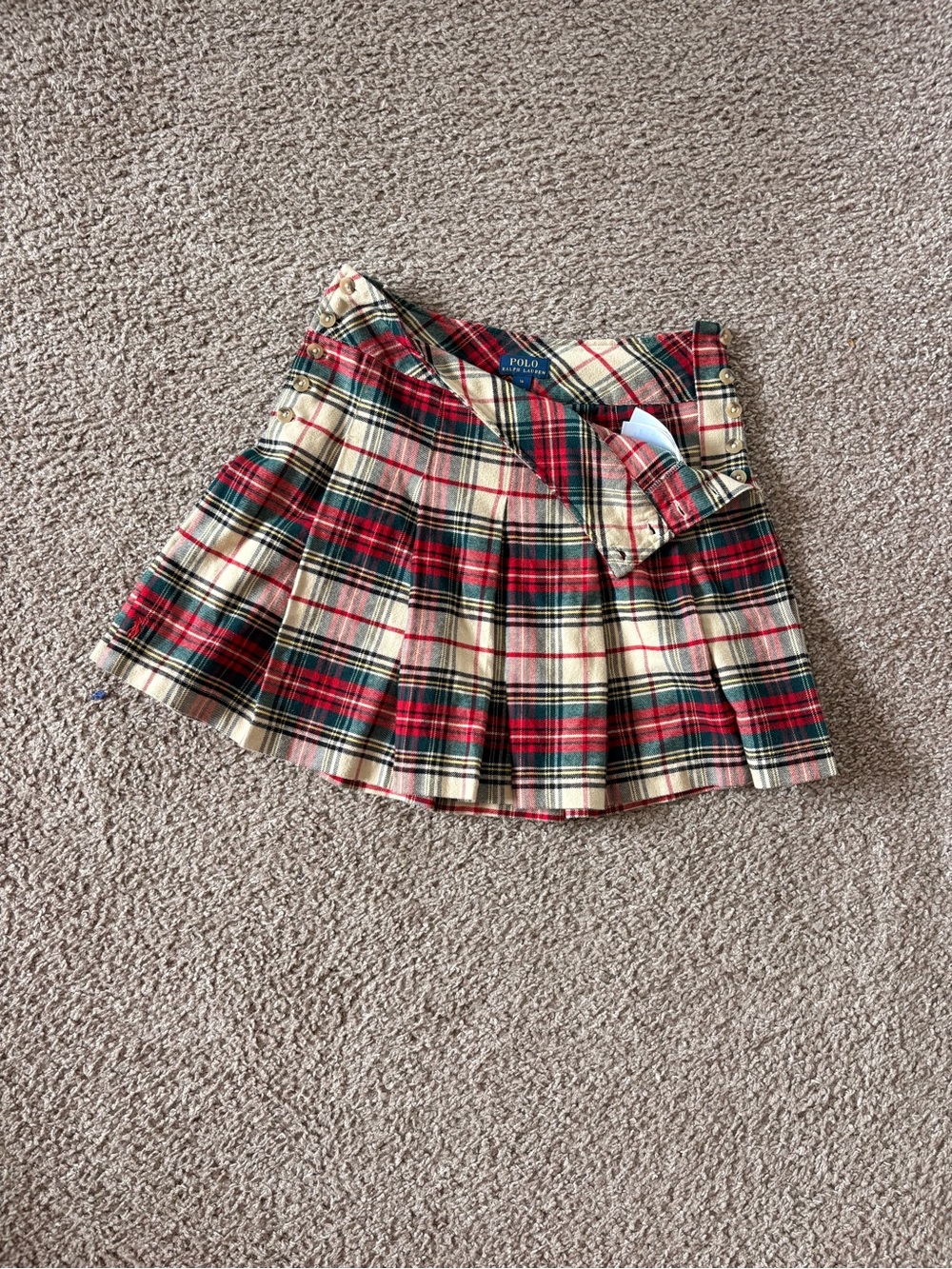 Polo by Ralph Lauren Red & Cream Plaid Pleated Mini Skirt